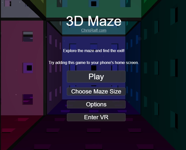3D Maze Menu with VR enabled